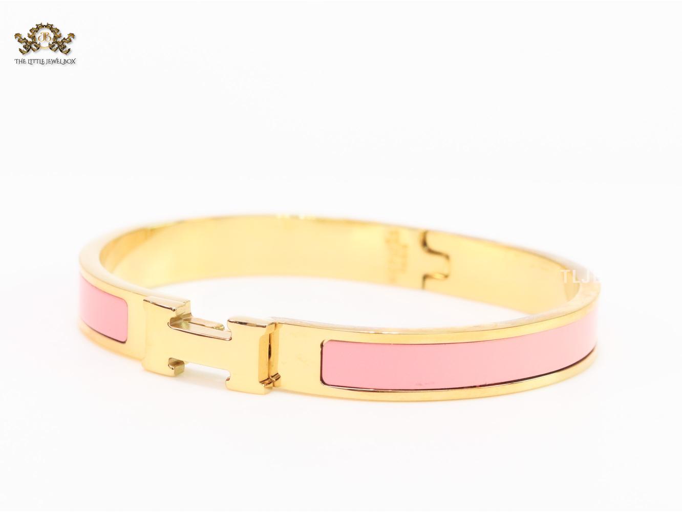Alphabet H pink and matt gold bracelet
