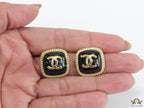 Twin C motif square studs in golden and black finish