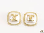 Twin C motif square studs in golden and MOP finish