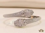 Platinum plated cz twin panther openable bracelet