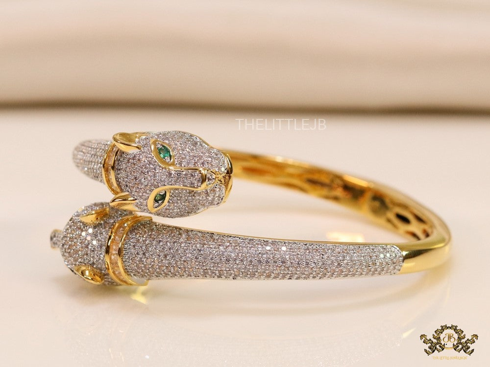 Gold plated cz twin panther openable bracelet