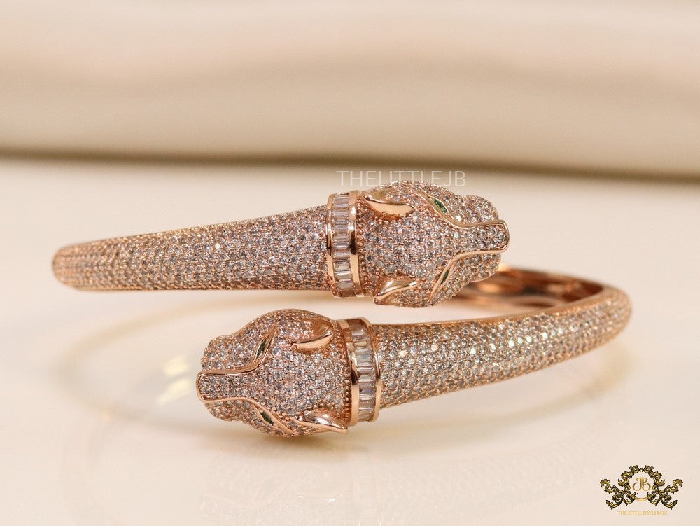Rose gold plated cz twin panther openable  bracelet