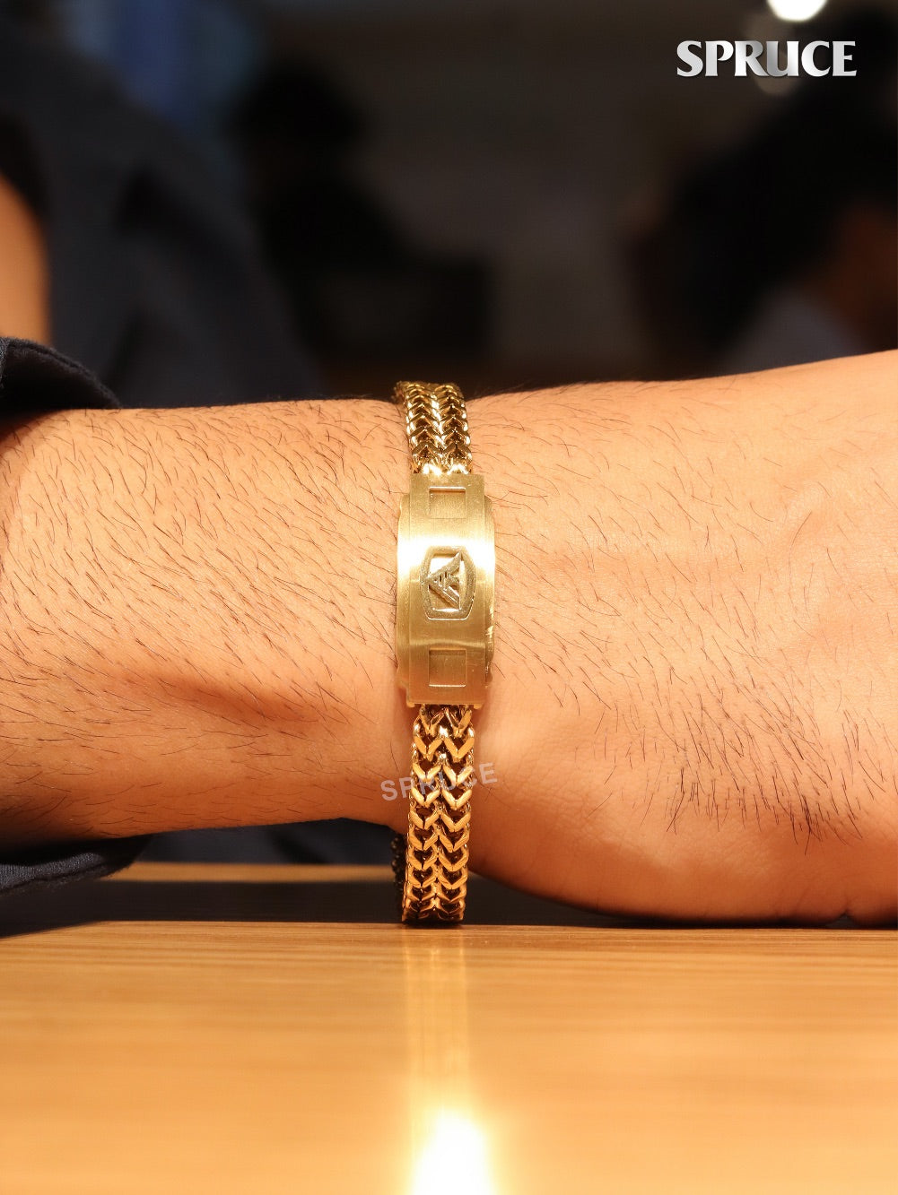 Alphabet A&E on plate gold bracelet