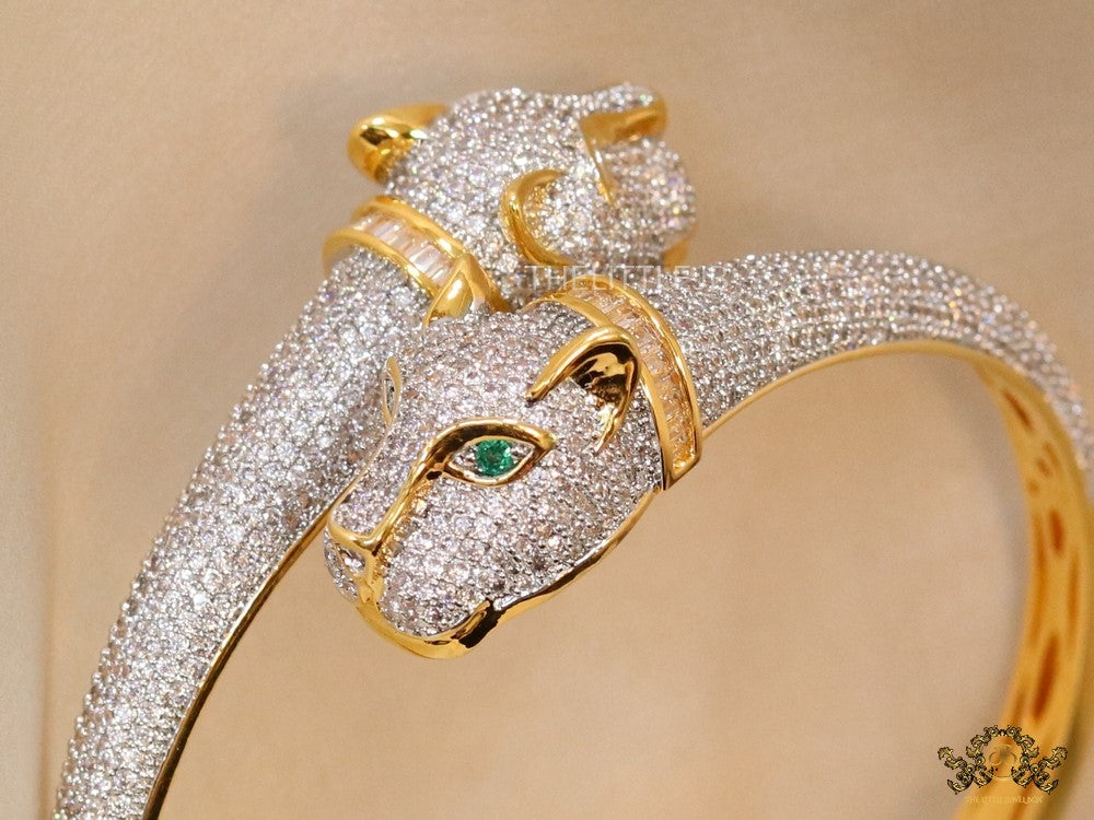 Gold plated cz twin panther openable bracelet