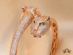 Rose gold plated cz twin panther openable  bracelet
