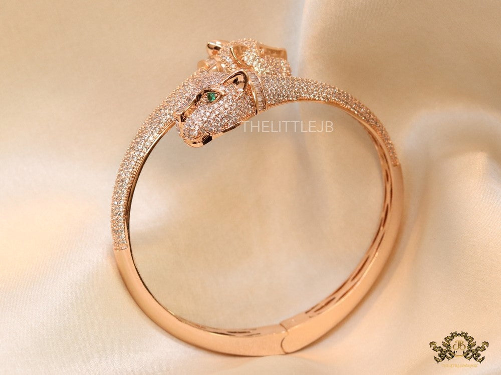 Rose gold plated cz twin panther openable  bracelet