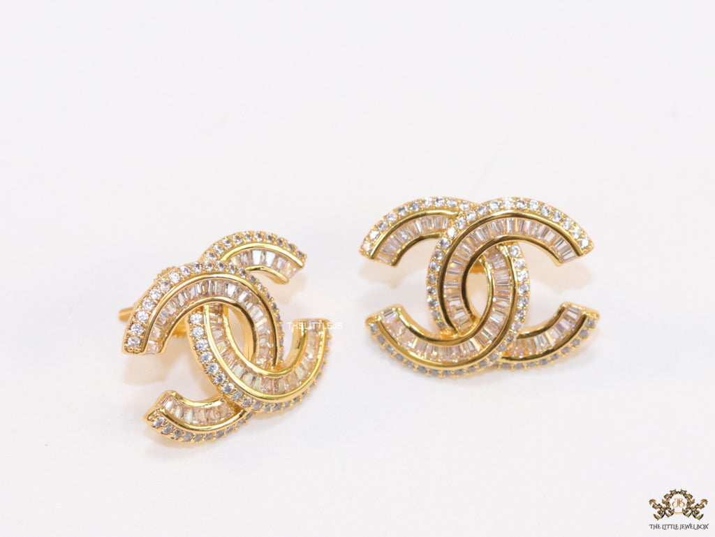Gold plated cz studs in twin C motif