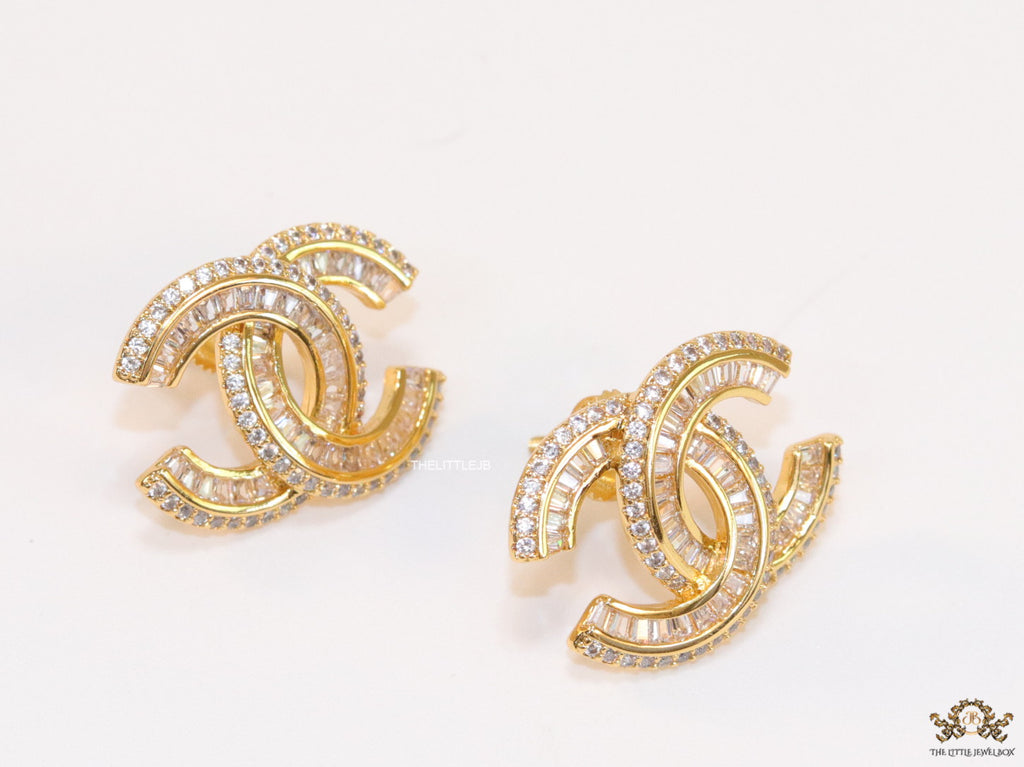Gold plated cz studs in twin C motif