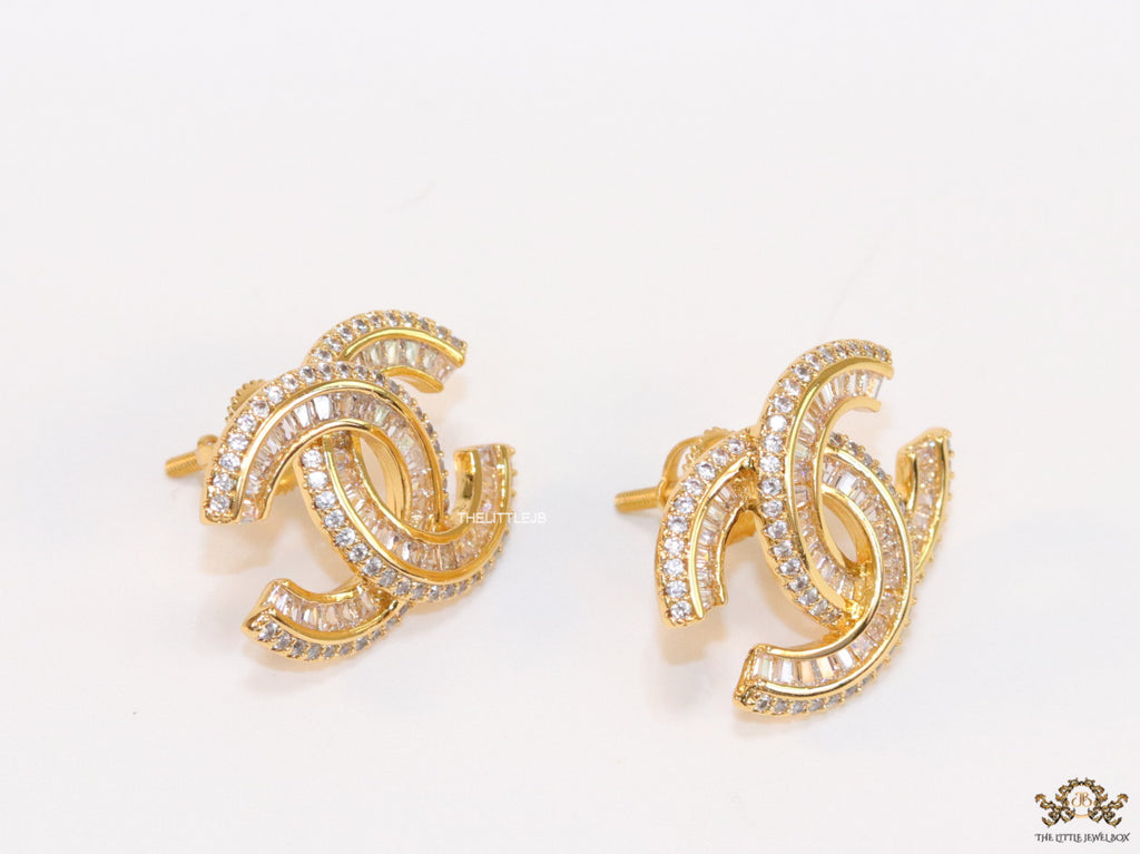 Gold plated cz studs in twin C motif