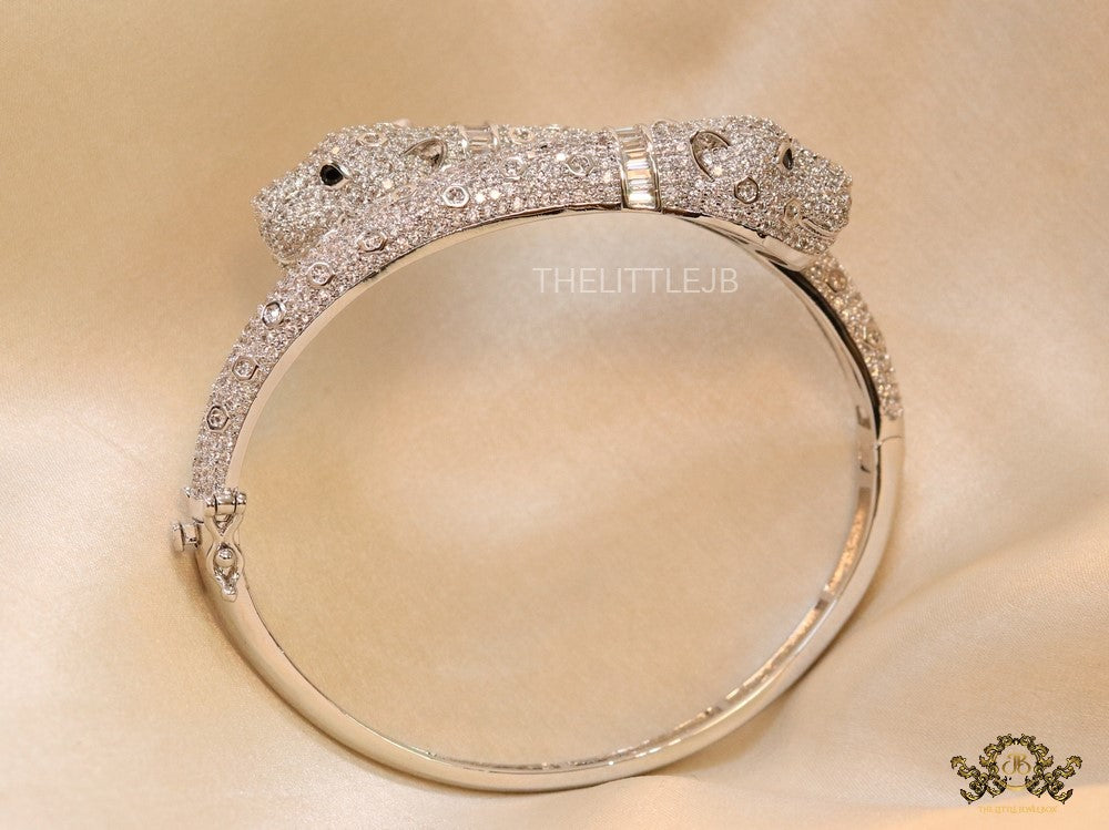 Platinum plated cz twin panther bracelet