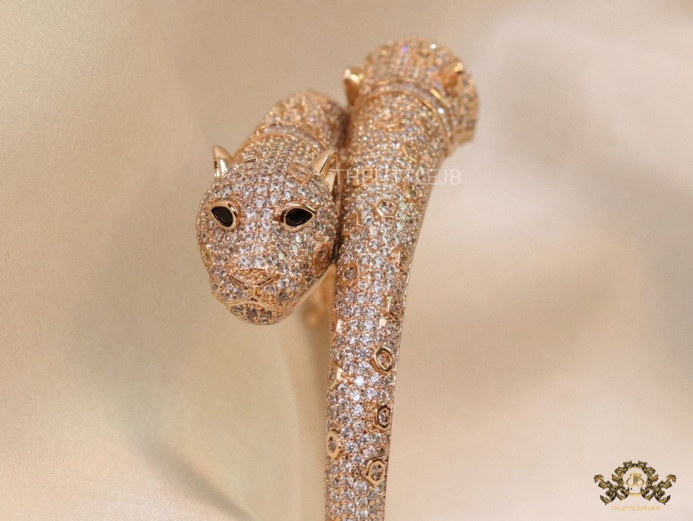 Rose gold plated cz twin panther bracelet