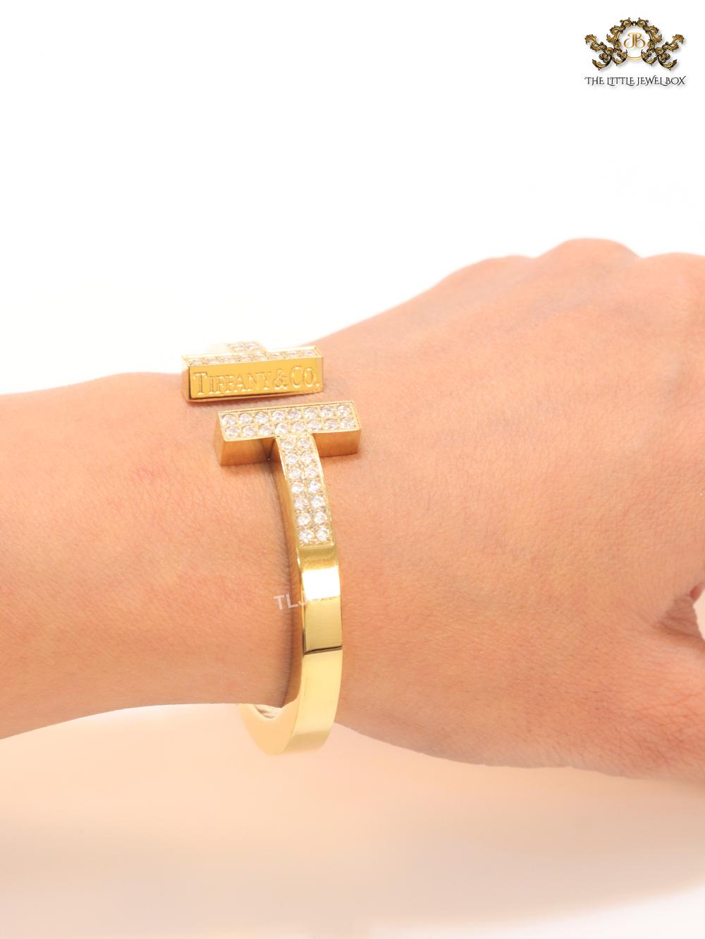 Alphabet T cz and gold bracelet