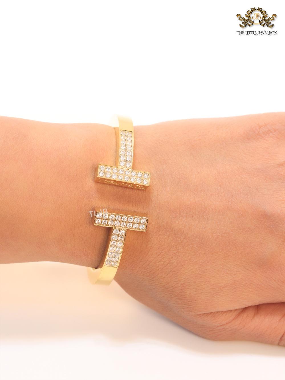 Alphabet T cz and gold bracelet