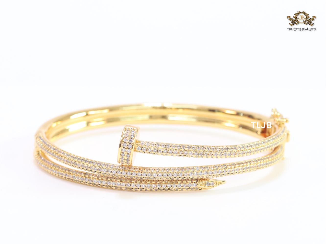 Gold & Cz nail openable bracelet