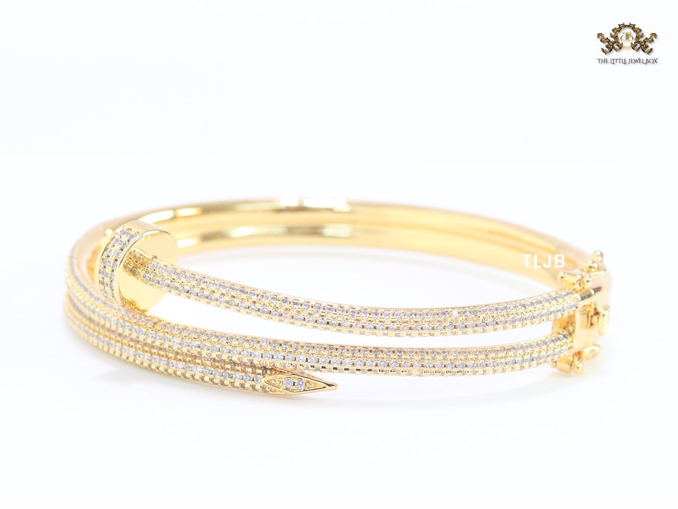Gold & Cz nail openable bracelet