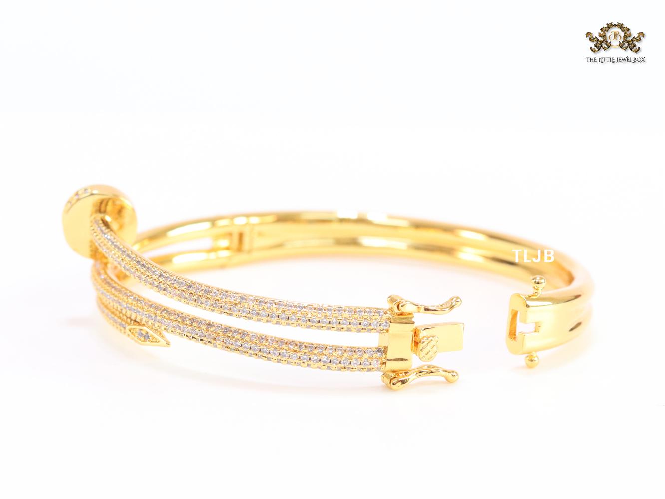 Gold & Cz nail openable bracelet
