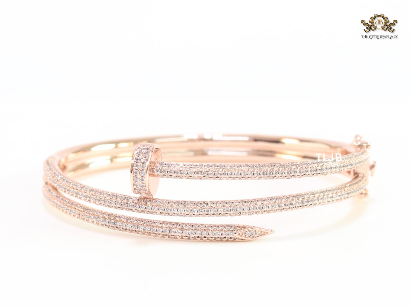 Rose gold & Cz nail openable bracelet