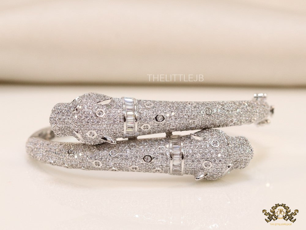 Platinum plated cz twin panther bracelet