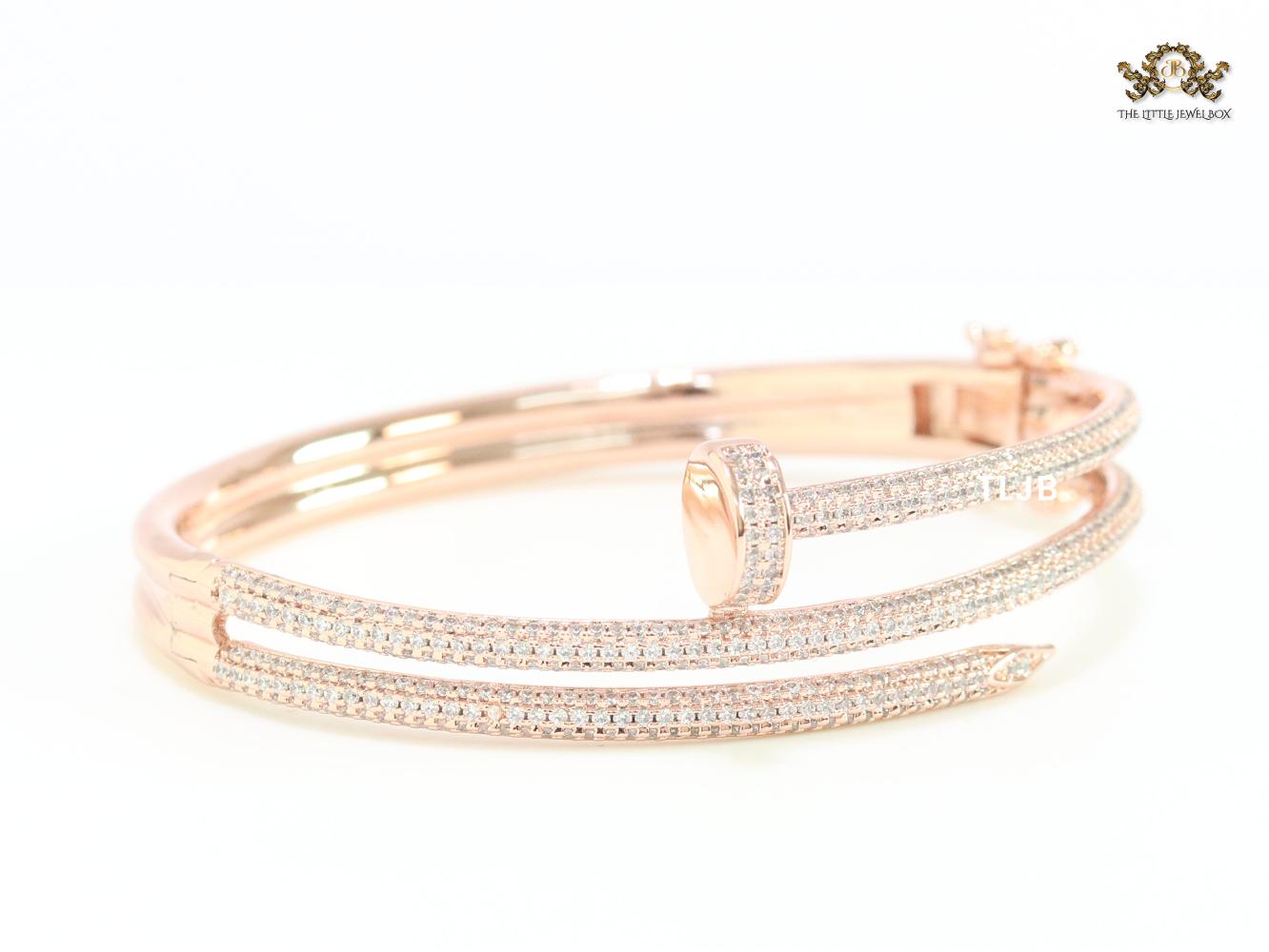 Rose gold & Cz nail openable bracelet