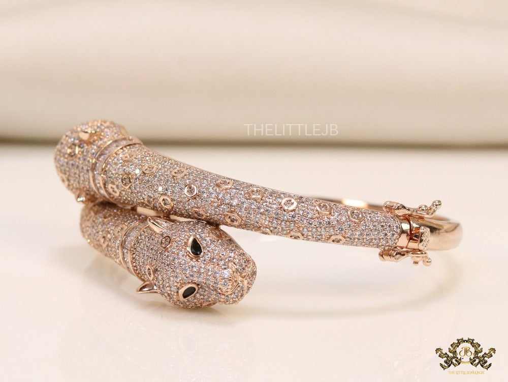 Rose gold plated cz twin panther bracelet