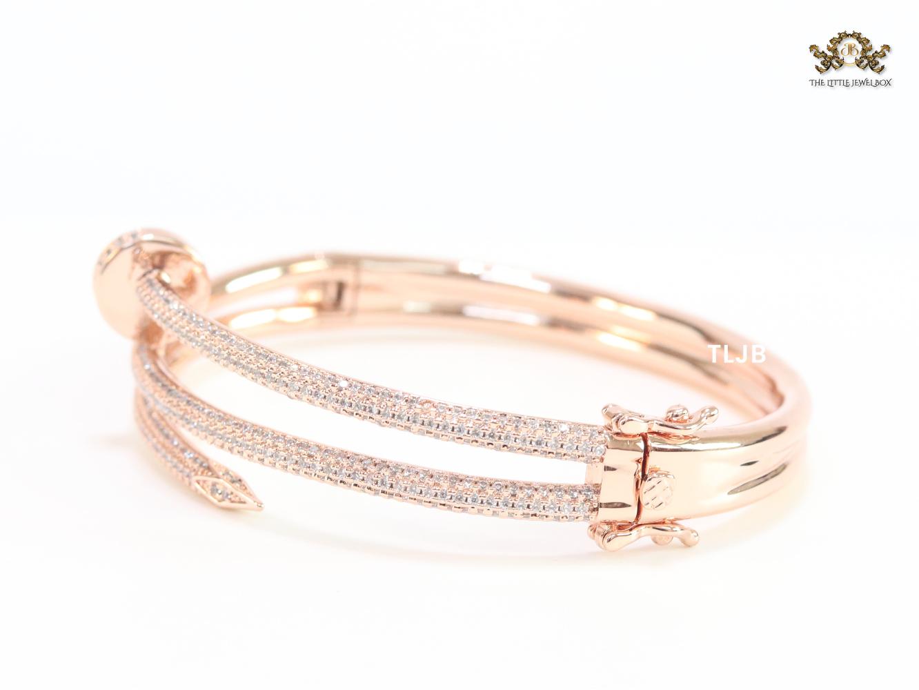 Rose gold & Cz nail openable bracelet