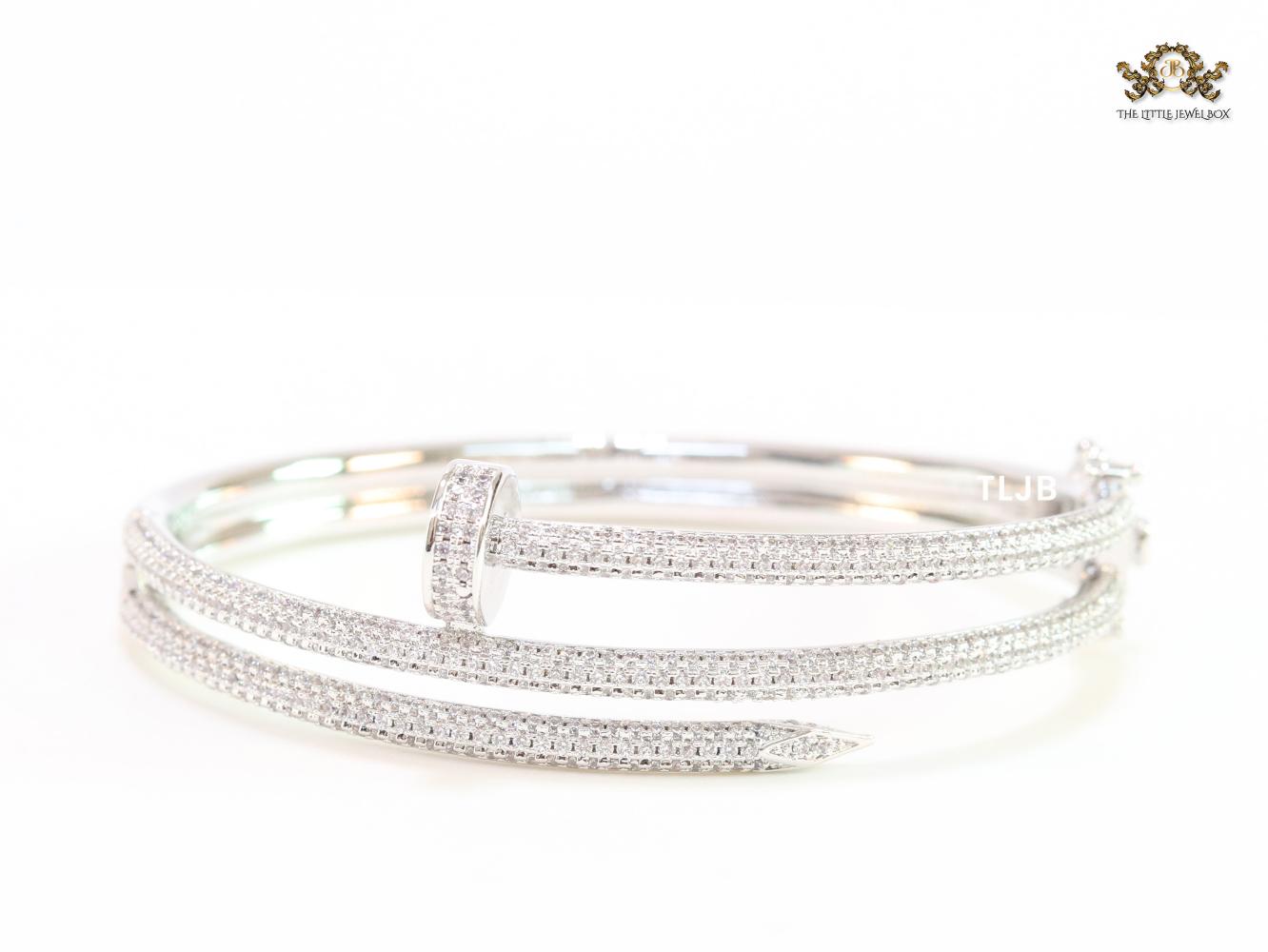 Silver & Cz nail openable bracelet