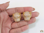 Panther head stud earrings in gold plating and cz