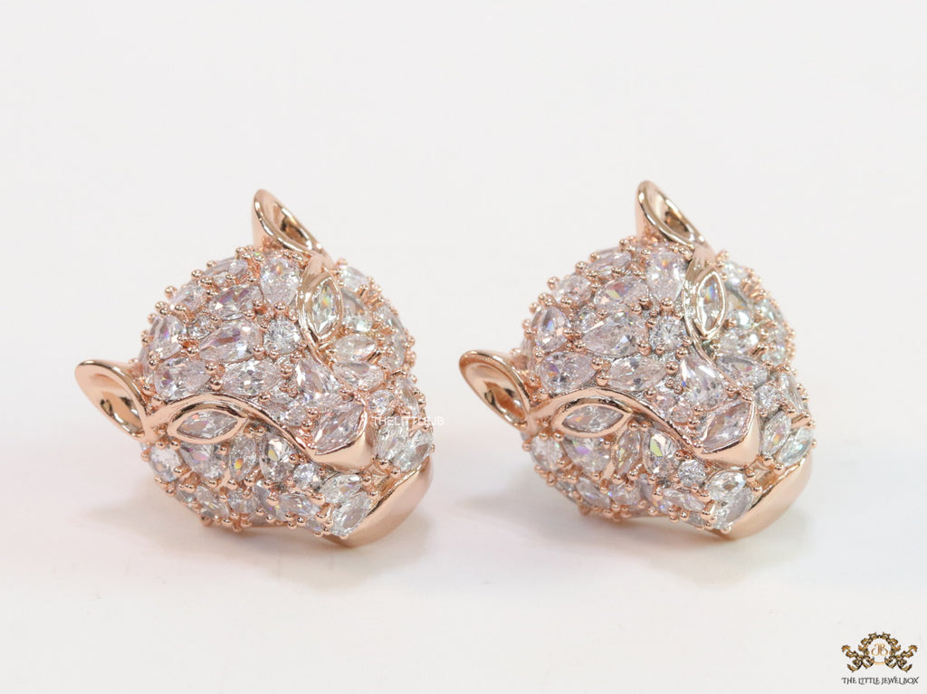 Panther head stud earrings in rose gold and cz