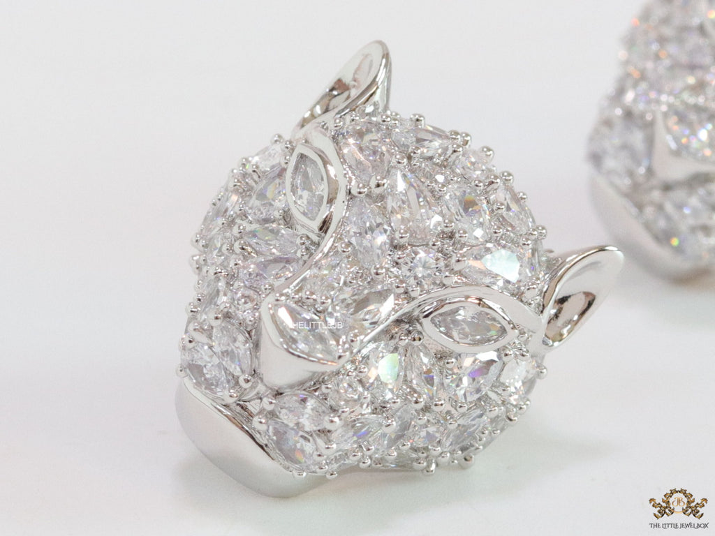 Panther head stud earrings in platinum and cz