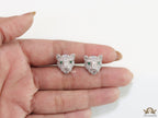 Cz panther stud earrings in platinum finish and emerald green eyes