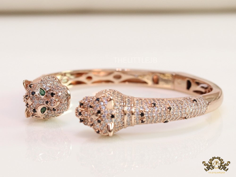 Open rose gold cz twin panther bracelet