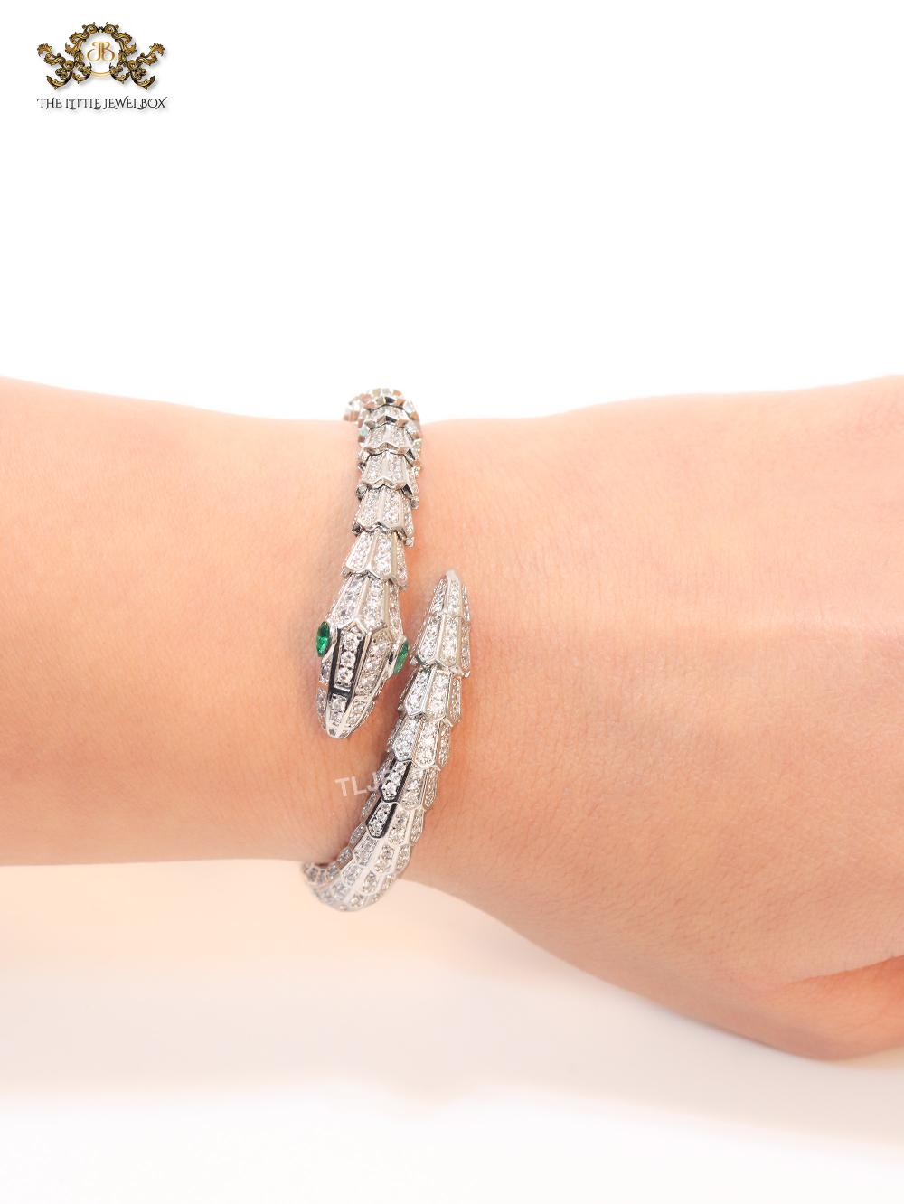 Platinum snake and cz bracelet