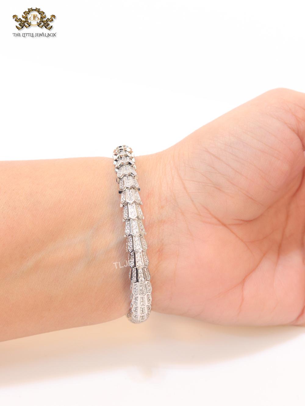 Platinum snake and cz bracelet