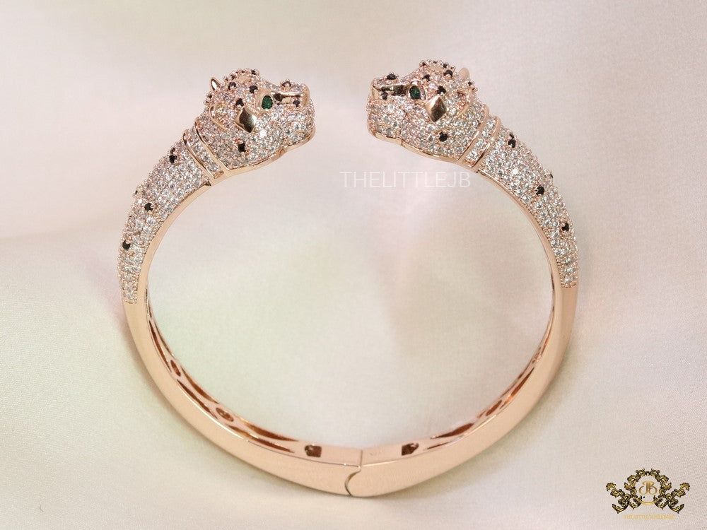Open rose gold cz twin panther bracelet