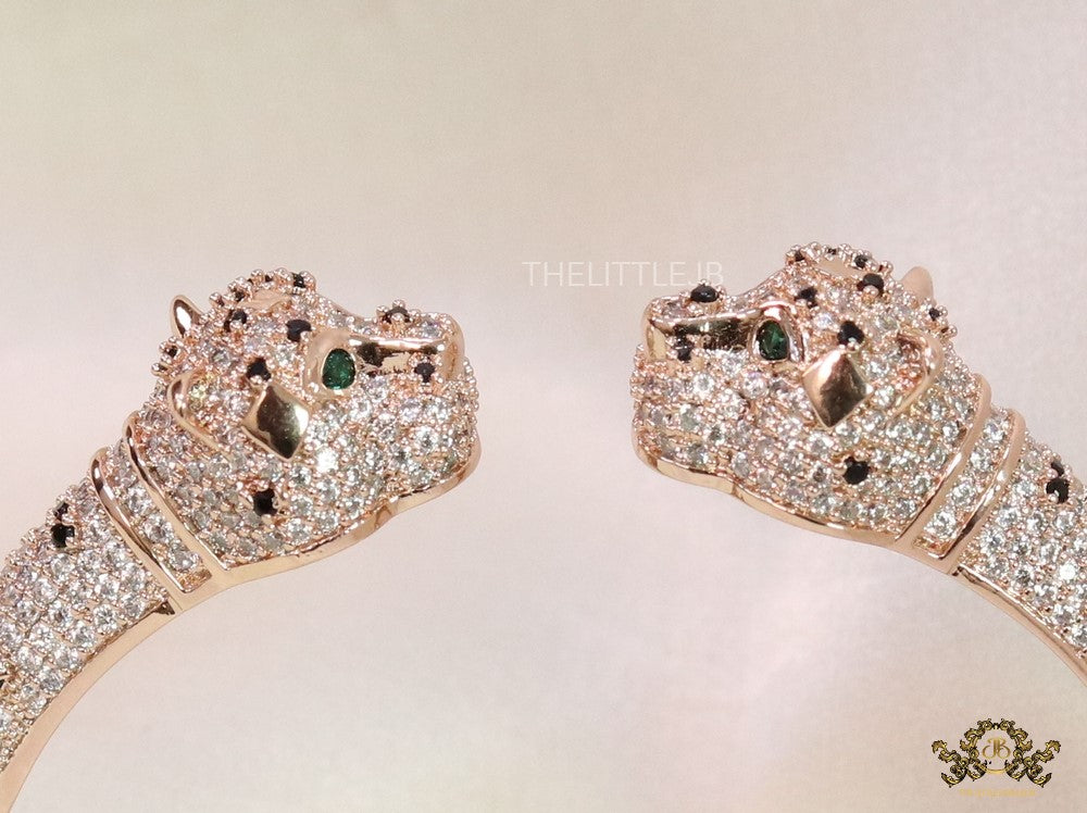 Open rose gold cz twin panther bracelet