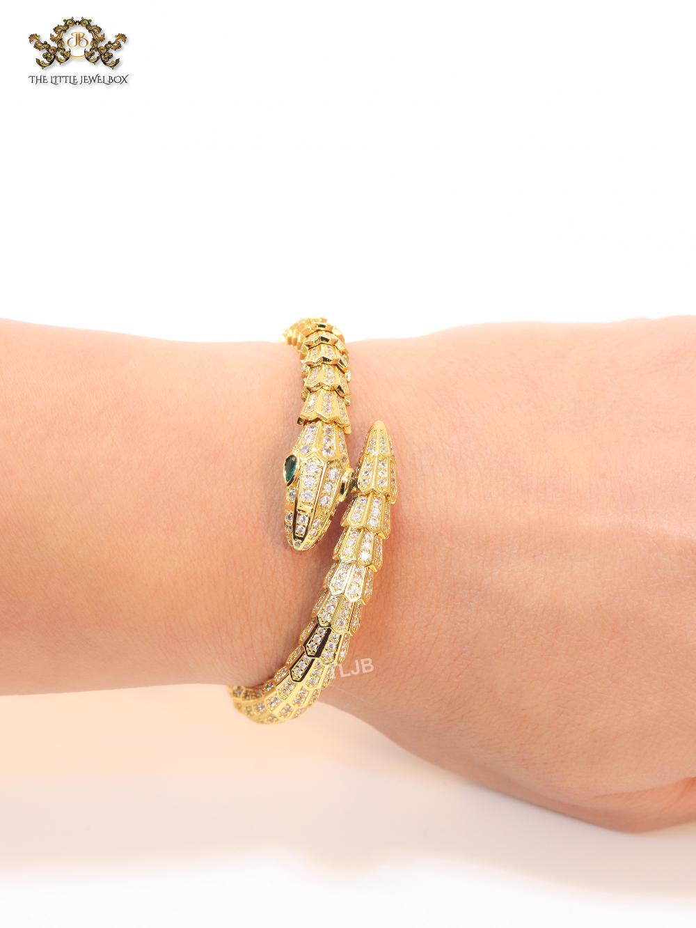Gold snake and cz bracelet