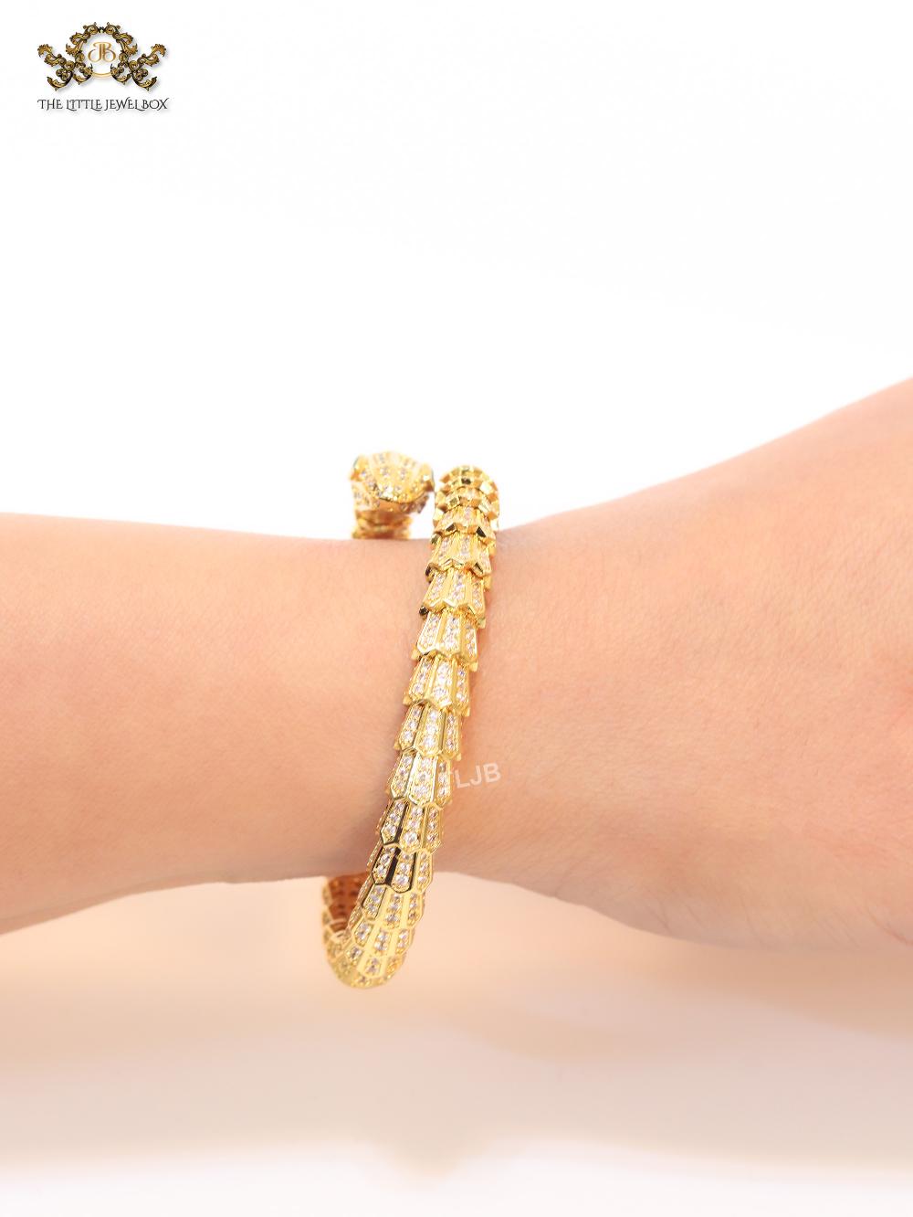 Gold snake and cz bracelet