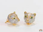 Cz panther stud earrings in gold finish and emerald green eyes