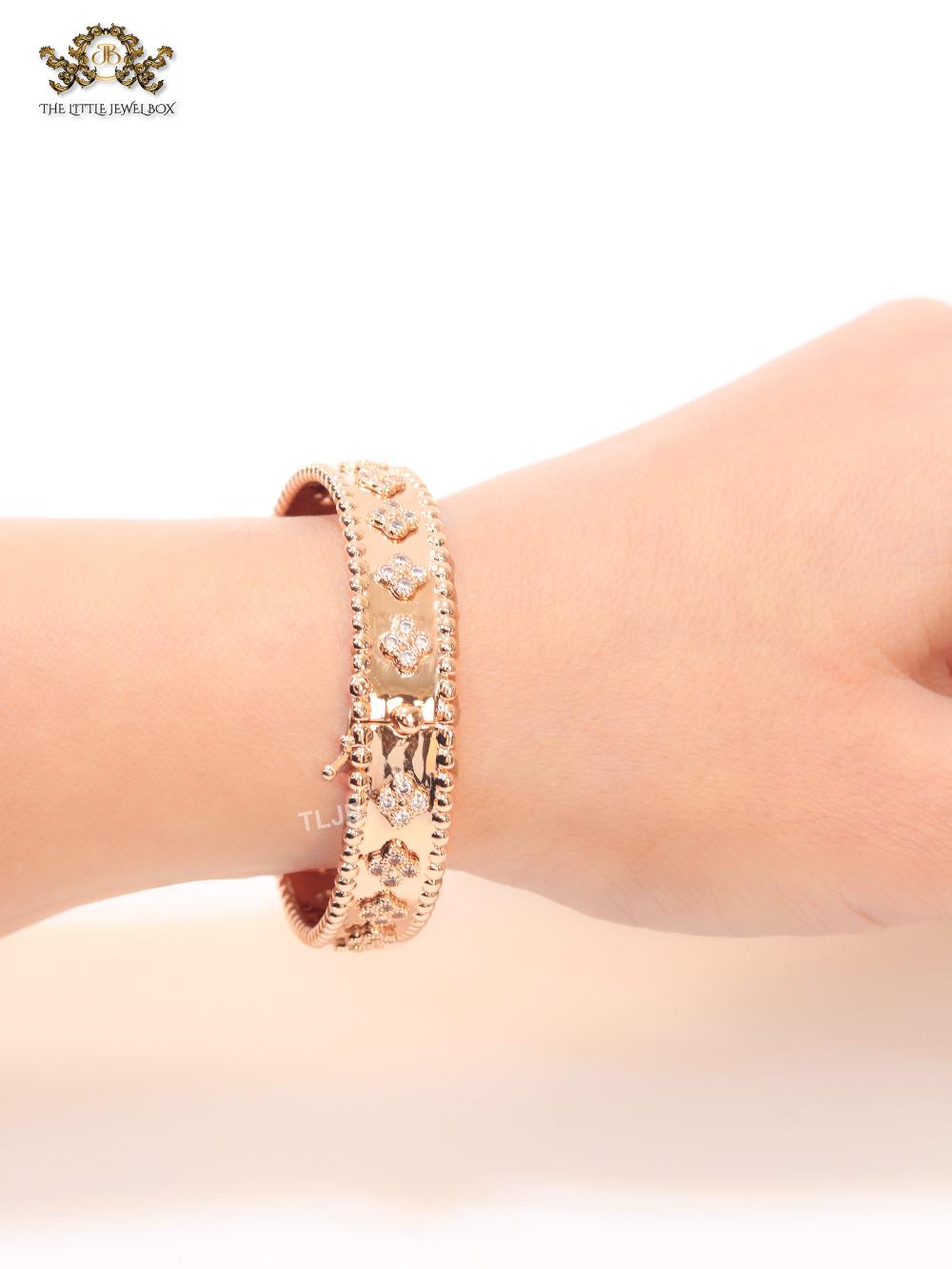 Rose gold clover motif CZ bracelet