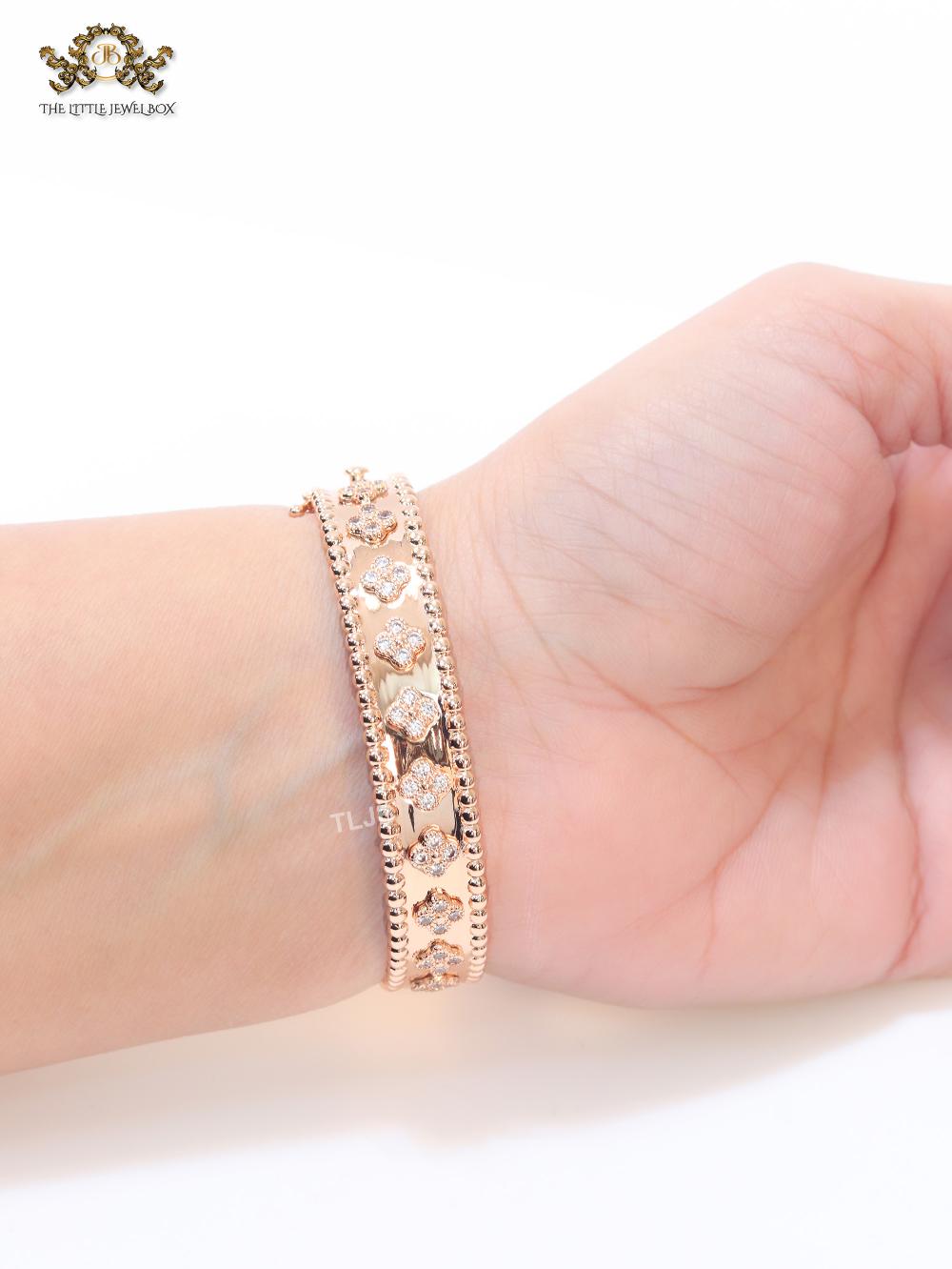 Rose gold clover motif CZ bracelet