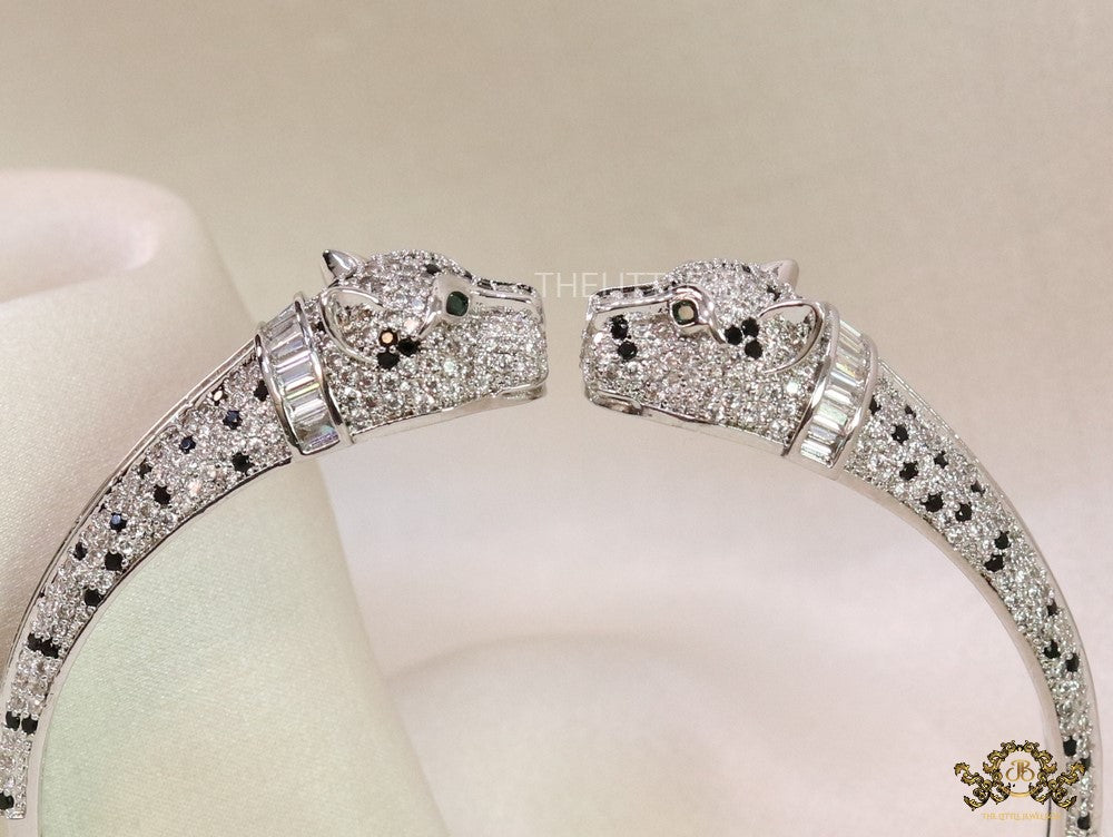 Open platinum cz twin panther bracelet