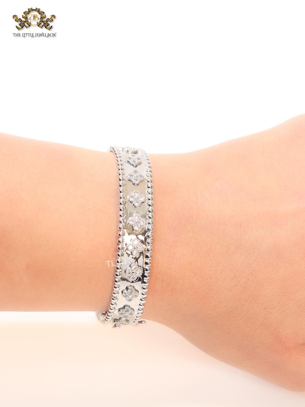 Platinum clover motif CZ bracelet