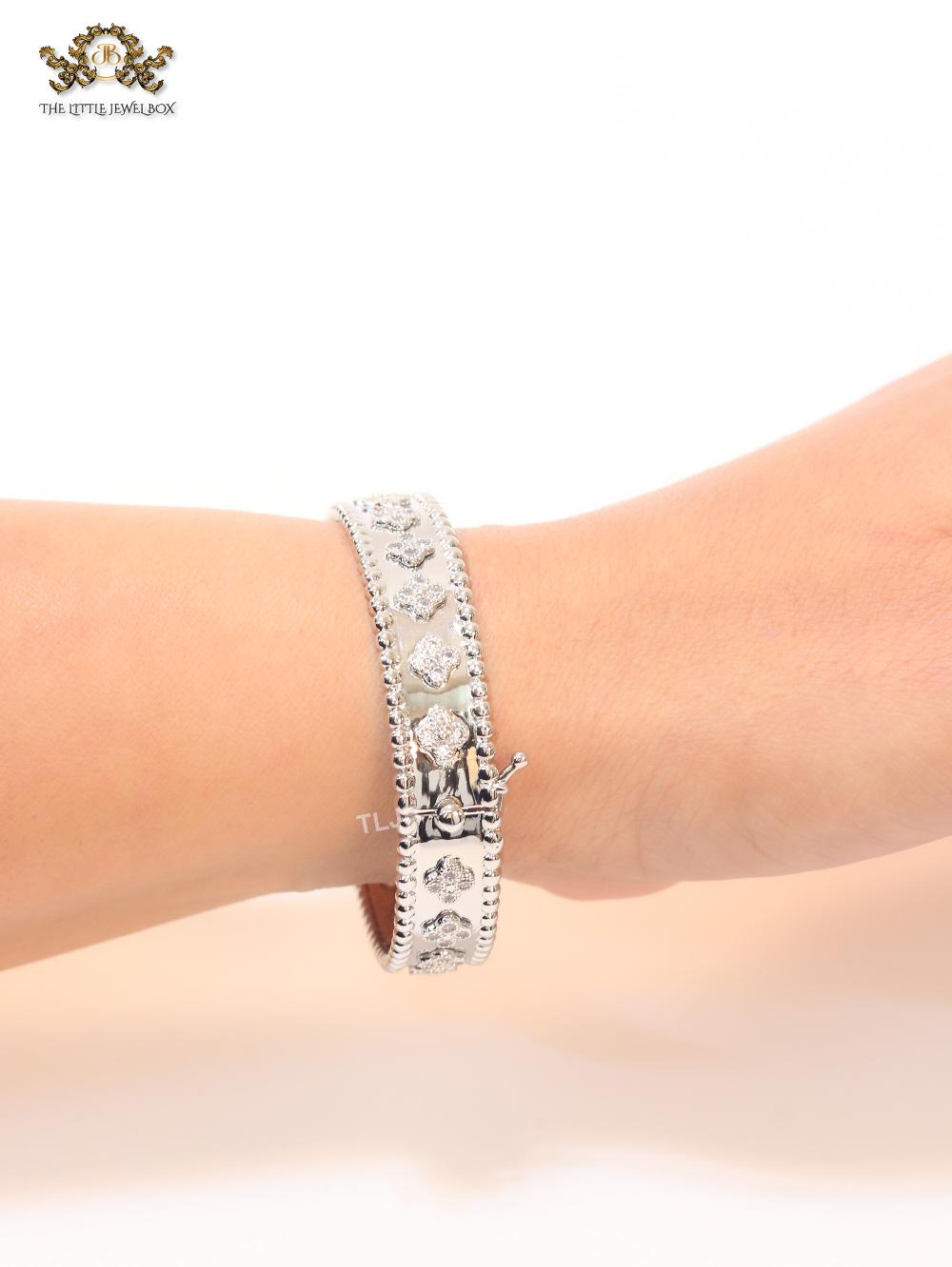 Platinum clover motif CZ bracelet