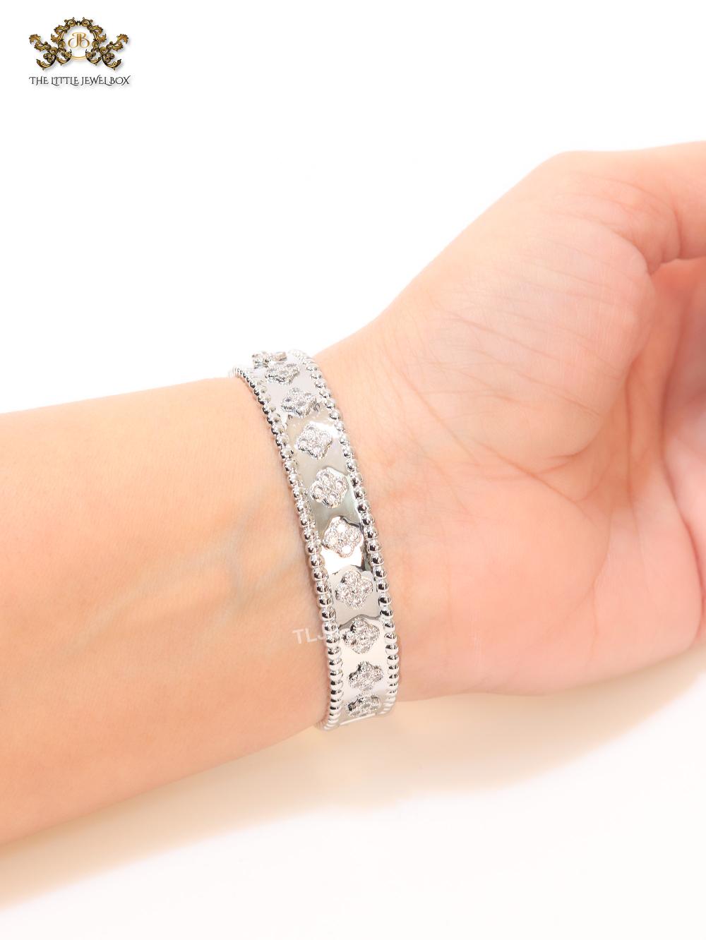 Platinum clover motif CZ bracelet
