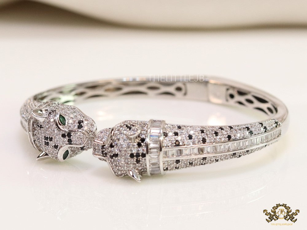 Platinum cz twin panther bracelet