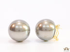 25 mm Simple dark grey round pearl studs