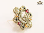 Double G embossed rustic brooch with multi coloured stones