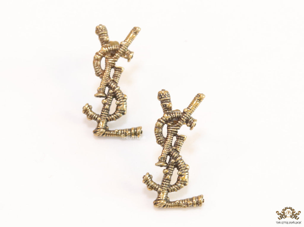 Antique Gold plated alphabet studs with woven texture