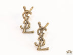Antique Gold plated alphabet studs with woven texture