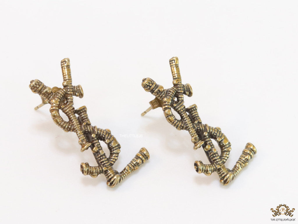 Antique Gold plated alphabet studs with woven texture